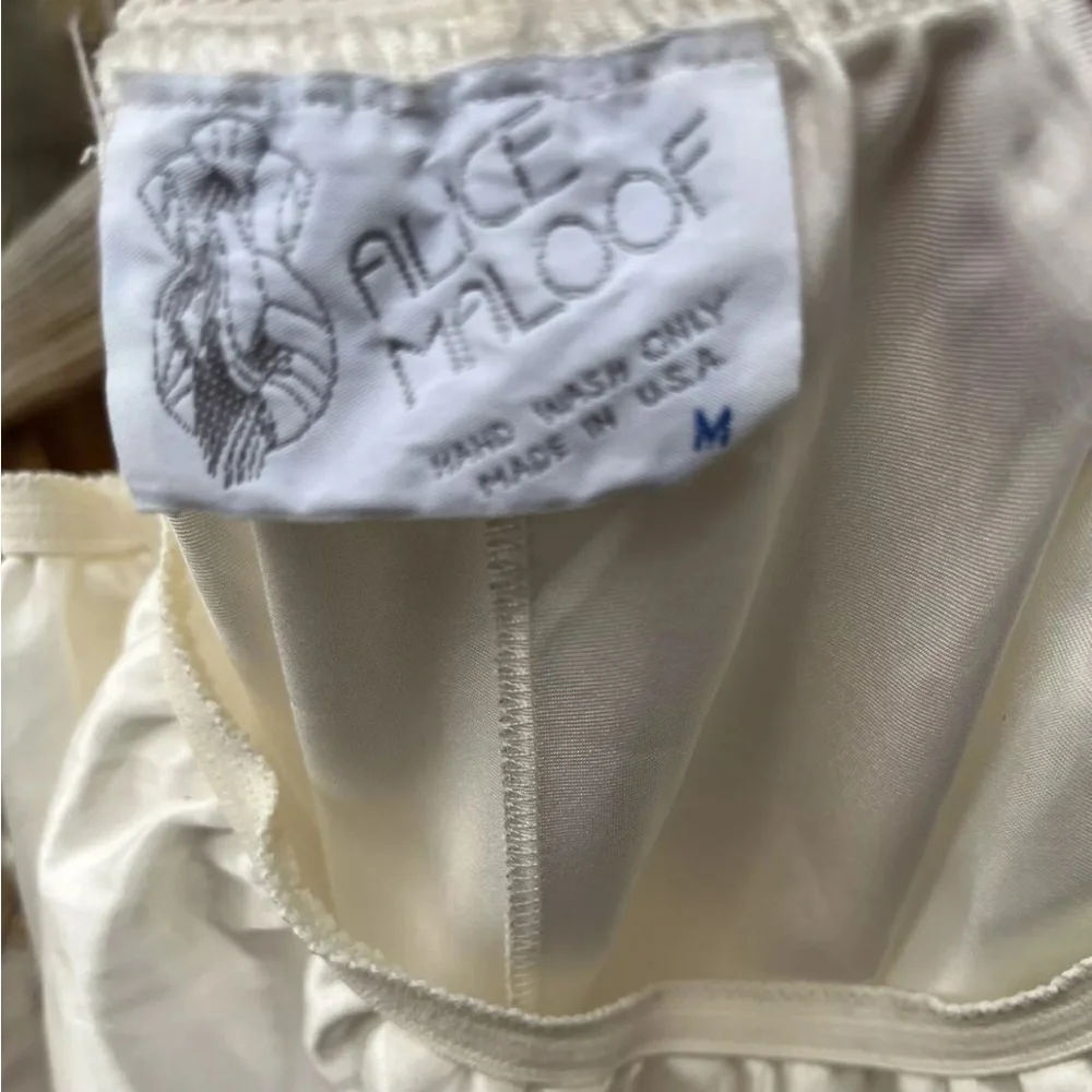 Alice Maloof Cream Half Slip Sz M Lace Pink Bow Vintage 70s 80s Slinky Satin - Picture 4 of 6